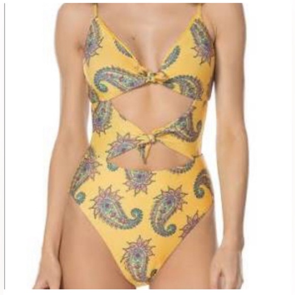 ISABELLA ROSE Large Yellow Highcut W Paisley One Piece Swimsuit Orig $150
